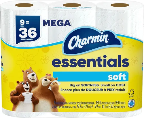 Vista 10 de Charmin Essentials - Papel higiénico suave, 6 mega rollos, 330 hojas por rollo