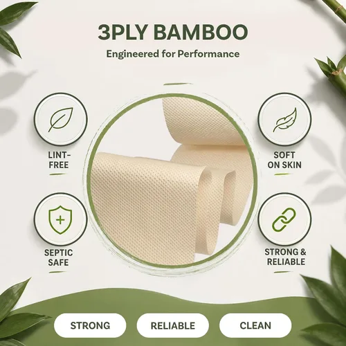Vista 6 de Bamboo Story, Papel higiénico de bambú sin blanquear, 12 rollos, 3 capas y 300 hojas de papel higiénico de bambú, certificado FSC, biodegradable