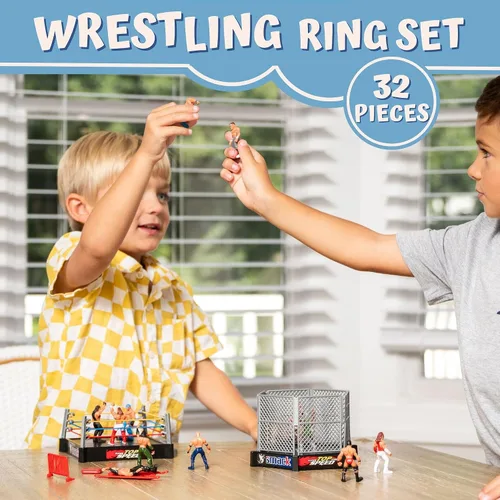 Vista 2 de ToyVelt Juego de juguetes de lucha libre con 32 piezas de 2 pulgadas, figuras de acción de la WWE para niños de 8 a 12 años, juguetes seguros