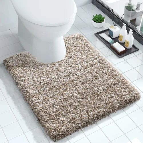 Vista 52 de Yimobra Alfombras de baño en negro y blanco antideslizantes lavables, tapetes de baño ultra suaves y absorbentes de agua, alfombra de ducha suave