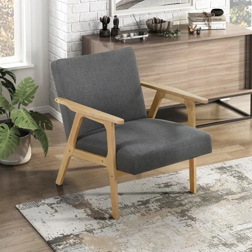 Vista 12 de Lexicon Silla decorativa moderna de mediados de siglo,Marco de madera Beige