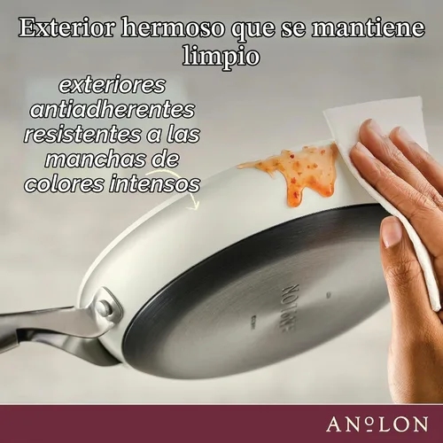 Vista 5 de Anolon Achieve - Juego de ollas y sartenes antiadherentes anodizadas duras, 9 piezas, color crema