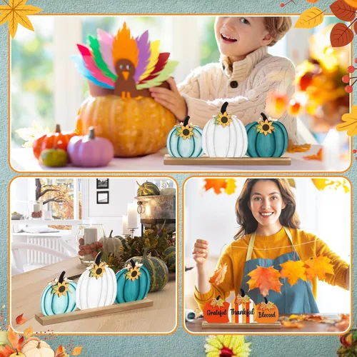 Vista 6 de Letrero de madera de calabaza de Acción de Gracias de otoño, decoración