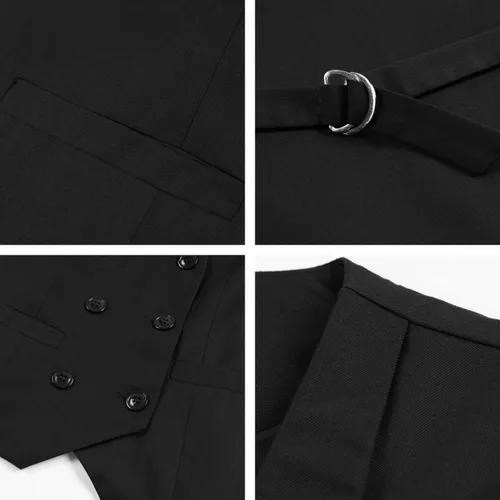 Vista 4 de Foucome Chaleco de traje para mujer, chaleco de doble botonadura, cuello de solapa elegante, chaleco para mujer