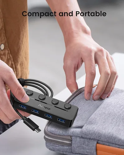 Vista 8 de Aceele Hub USB C, USB C a 4 puertos USB 3.0 Hub con puerto de alimentación tipo C e interruptores individuales de encendido/apagado, divisor USB C
