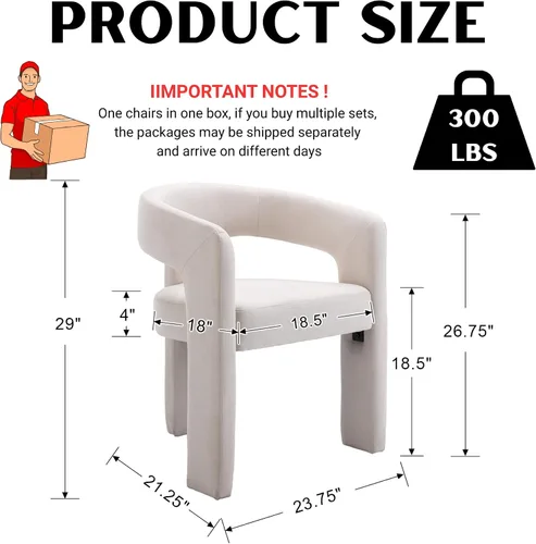 Vista 2 de RIVOVA Silla de comedor moderna de barril, silla lateral acolchada en lino con brazos cómoda para tocador, silla para comedor, sala de estar