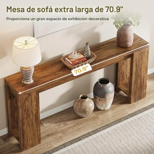 Vista 6 de Tribesigns Mesa Consola Extra Larga de 70.9 Pulgadas, Mesa de Sofá de Madera Estilo Granja Detrás del Sofá, Mesa Auxiliar Estrecha de Entrada