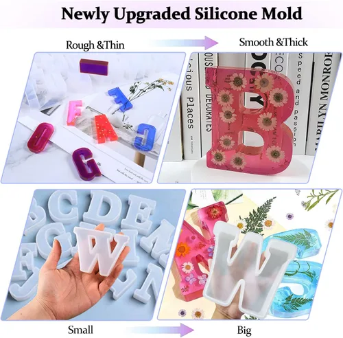 Vista 7 de Molde de resina, moldes de silicona 3D de letra U grande para fundición de resina epoxi, moldes del alfabeto de silicona para resina para arte