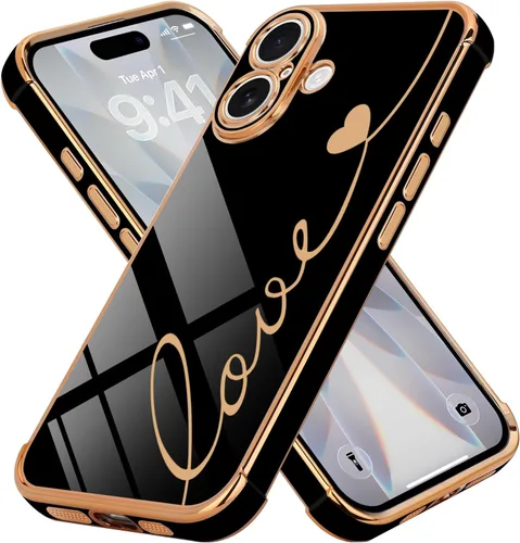 Vista 75 de LCHULLE Funda compatible con iPhone 12 para mujeres y niñas, bonito diseño de corazón de amor con enchapado de lujo, cubierta de TPU suave a prueba