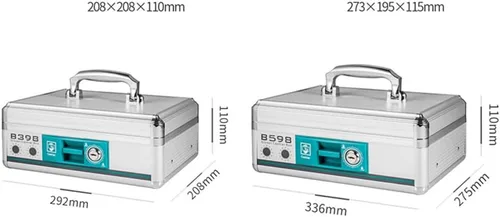Vista 8 de STOBOK Caja de efectivo portátil con doble bloqueo de aluminio, caja de almacenamiento de dinero de 13.22 x 10.82 x 4.33 pulgadas, bandeja
