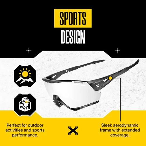 Vista 5 de CARBINOX Gafas de sol deportivas con múltiples lentes de protección antirreflejos, 100% protección UV con estuche rígido y accesorios, marco negro