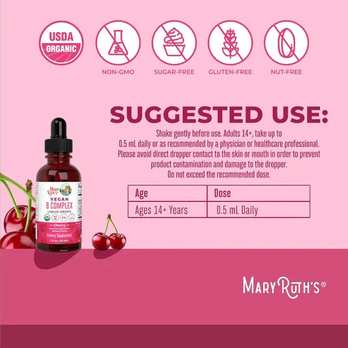 Vista 3 de MaryRuth Organics Complejo de Vitamina B Complejo de Vitaminas B Biotina Vitamina B12 Niacina Folato Suplemento de Apoyo Metabólico