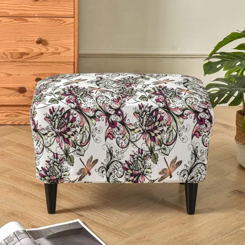 Vista 11 de Funda elástica otomana rectangular para taburete, funda de elastano estampada para reposapiés, protector antideslizante para reposapiés, con parte #1