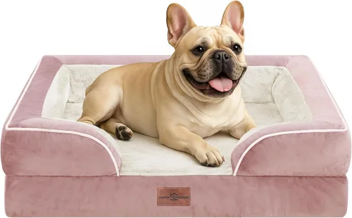 Vista 217 de Comfort Expression - Cama ortopédica para perros medianos, 28 x 19 pulgadas, cama impermeable y de apoyo de espuma con cojines removibles, sofá