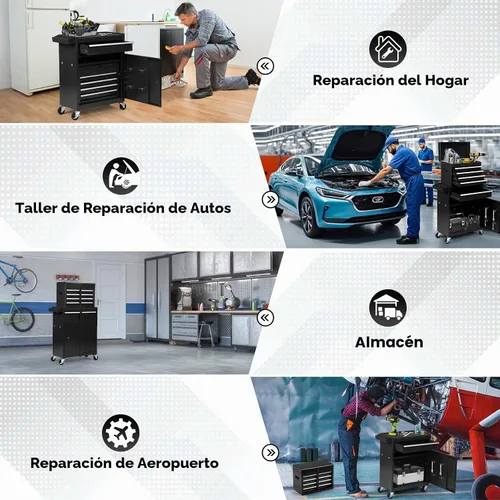 Vista 7 de Dawmilon Cofre de herramientas con 5 cajones y ruedas - Gabinete de herramientas de alta capacidad con caja de herramientas superior desmontable