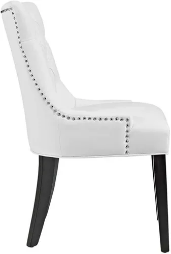 Vista 3 de Hawthorne Collections Regent - Silla de comedor moderna tapizada de piel sintética con ribete de clavos, color blanco