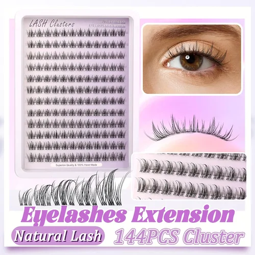 Vista 3 de Natural Lash Clusters Kit Wispy Lash Invisible Clear Band Cluster Eyelash Extensions Kit 8-16mm Individual Lashes Extension D Curl Eyelash Clusters