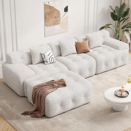 Vista 12 de Sofás modernos sin hueso de 143 pulgadas para sala de estar, sofá nube en forma de U, juego de sofá modular convertible de chenilla, no requiere