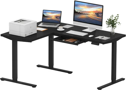 Vista 23 de SANODESK - Escritorio de pie en forma de L, altura ajustable, escritorio de esquina eléctrico, mesa de computadora ajustable de 63 x 48 pulgadas