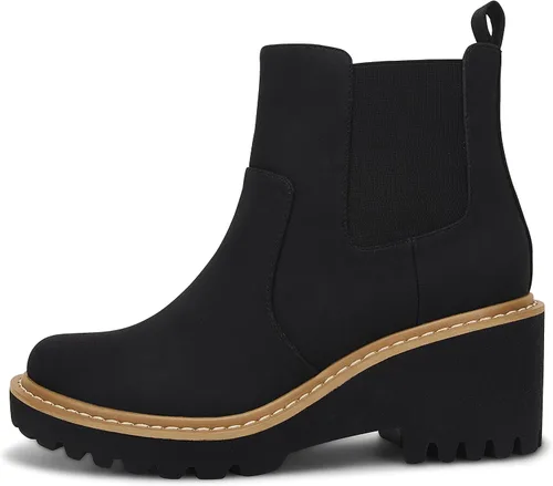 Vista 2 de Botines Chelsea con suela de lengüeta para mujer, sin cordones, tacón grueso de bloque medio, cremallera lateral elástica, botines de otoño e
