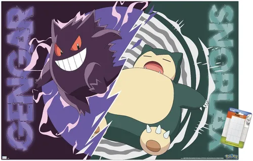 Vista 12 de Trends International Pokémon - Póster de pared de batalla de Gengar Snorlax, 22.4 pulgadas de largo x 14.7 pulgadas, versión enmarcada de madera