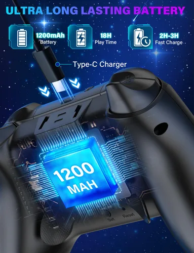 Vista 8 de Wireless Switch Pro Controller - Compatible with Nitendo SwitchOLEDLite, 1200mAh Rechargeable Switch Controllers with 8 Colors LED & Cool Nebula