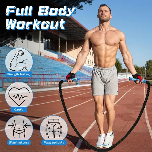 Vista 5 de Jump Rope, 3.75 LB/2.65 LB Weighted Jump Rope for Fitness, Heavy Skipping Rope for Home Gym Workout, Weight Loss, Strength Training, Total Body