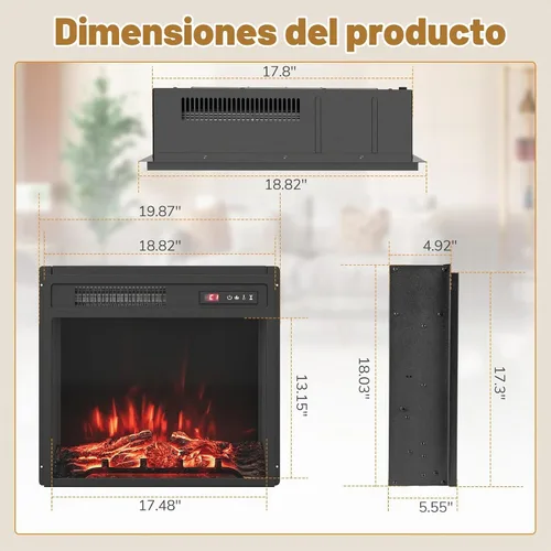 Vista 9 de Tangkula Inserto de chimenea eléctrica de 18 pulgadas, con control remoto, colores de llama ajustables y brillo, protección contra