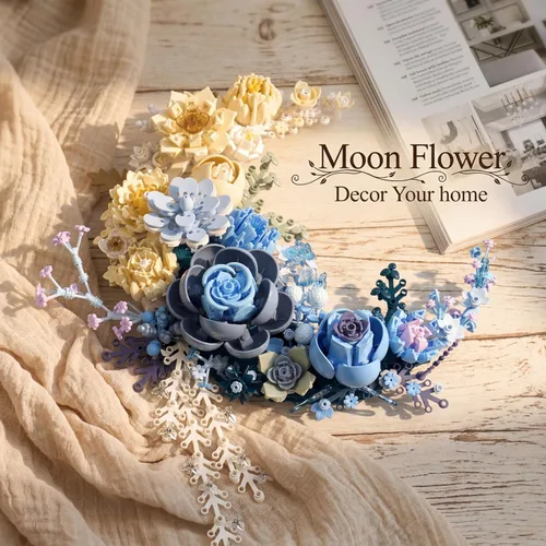 Vista 2 de Conjunto de construcción de flores de luna azul, decoración
