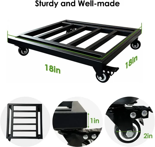 Vista 2 de Soporte cuadrado para plantas de 18 pulgadas con ruedas, resistente, organizador grande de metal para plantas en interiores y exteriores, plataforma