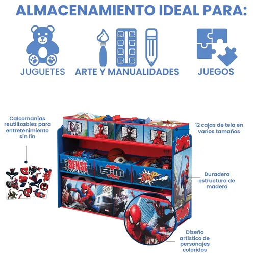 Vista 4 de Organizador de juguetes Marvel Spider-Man Deluxe con diseño de 9 cubos y almacenamiento por Delta Children, certificado Greenguard Gold