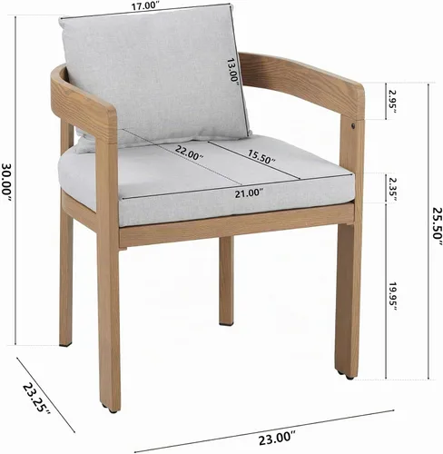 Vista 6 de Christopher Knight Home Juego de 2 sillas de comedor de aluminio, sillones con cojines, silla decorativa de barril, acabado similar a la madera