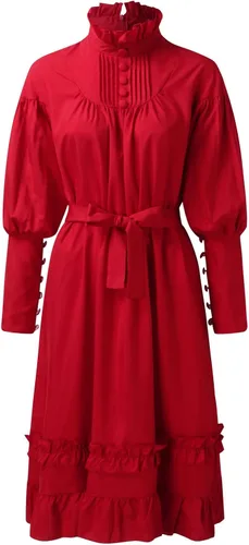 Vista 3 de Vestido gótico negro para mujer, vestido Lolita de manga abombada, vestido victoriano con volantes para el renacimiento medieval