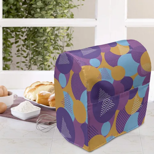 Vista 3 de Ambesonne Synthwave Stand Mixer Cover, Continuous Pattern of Futurism Themed Colorful Shapes Round and Triangles, Kitchen Appliance Organizer Bag