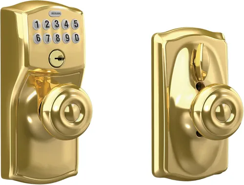 Vista 20 de Schlage Cerradura de teclado electrónico, manija de palanca, borde Camelot Bronce Envejecido