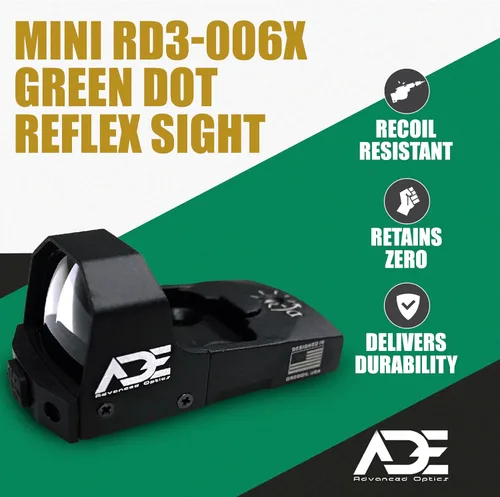 Vista 2 de Ade Advanced Optics RD3-006X Mini mira refleja punto verde – pistola óptica con placa de montaje para Ruger SR9, SR9C, SR40C, SR40, SR45 – Mira
