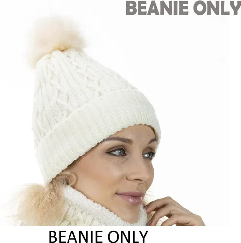 Vista 2 de Sombreros de invierno para mujer, gorro de punto con forro polar cálido, pompón de piel sintética extraíble