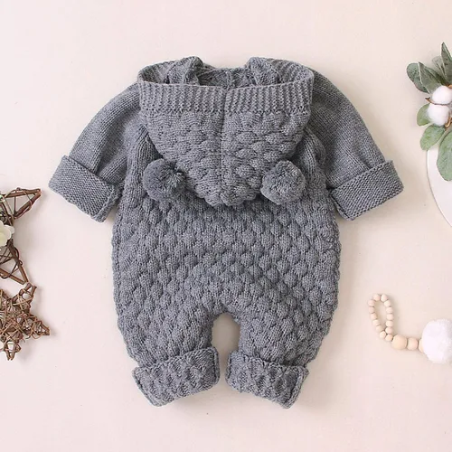 Vista 9 de Camidy Enterizo de punto para bebé niño y niña, sudadera con capucha para bebé, overol de una sola pieza, ropa exterior