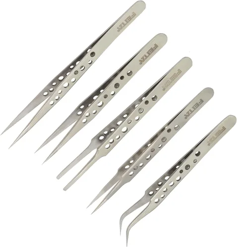 Vista 13 de FEITA Pinzas de extensión de pestañas de volumen, pinzas de precisión en forma de L curvadas en ángulo profesional para extensiones de pestañas 3D