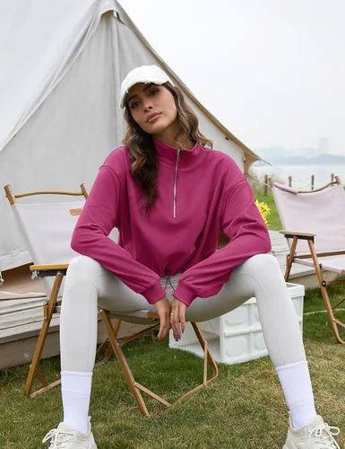 Vista 5 de Flygo Womens Half Zip Sweatshirts Stand Collar Activewear Running Workout Pullover Tops