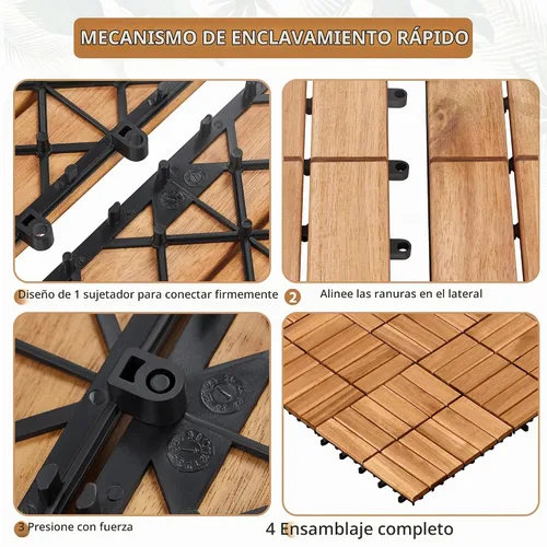 Vista 6 de Yaheetech - 27 piezas de madera de acacia, baldosas de terraza entrelazadas con superficie antideslizante, pisos impermeables de fácil colocación