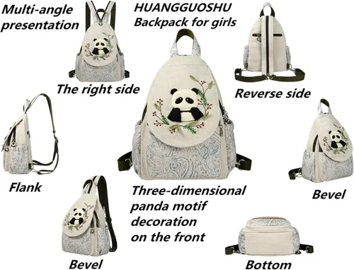 Vista 151 de HUANGGUOSHU Mochila de algodón tejida de algodón bohemio con bordado de lona estilo bohemio con múltiples bolsillos retro linda mochila cartera