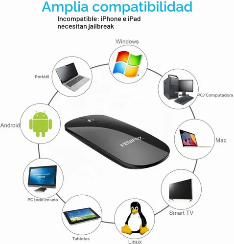 Vista 6 de FENIFOX mini mouse Bluetooth, mouse óptico móvil portable ultrafino con batería recargable para PC, Mac, laptop, tablet Android, Negro