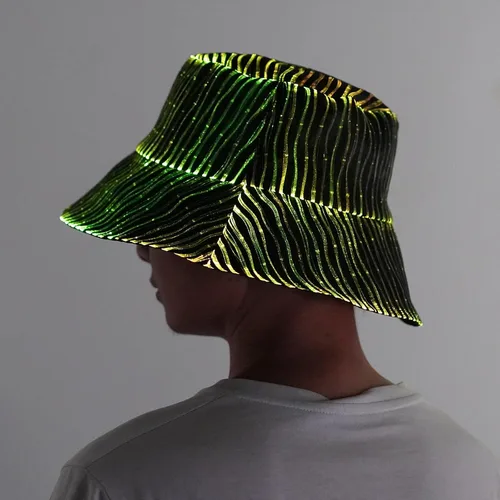 Vista 3 de Sombrero iluminado Rave Bucket Hat 7 colores intermitente resplandor LED sombrero neón loco sombreros para festival equipo para fiesta sombreros
