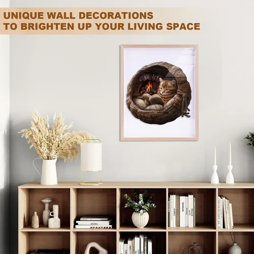 Vista 6 de Rompecabezas de madera para adultos, rompecabezas de madera de gato acogedor de otoño, rompecabezas planos con efecto visual 3D, rompecabezas únicos