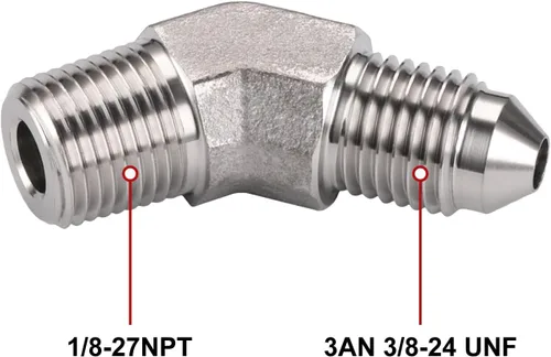 Vista 2 de 3AN macho acampanado a 1/8 NPT macho 45 grados adaptador de unión conector de tubería de acero inoxidable