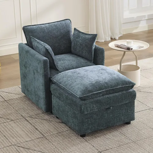 Vista 61 de Otomana cuadrada grande de 27 pulgadas con almacenamiento, reposapiés tapizado moderno con patas antideslizantes para sofá, mesa de café, sala