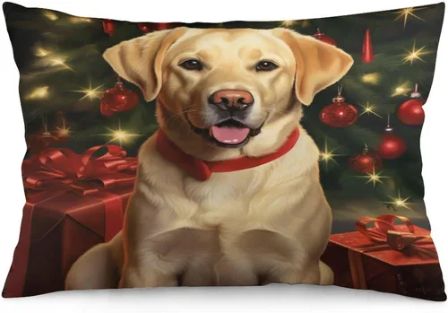 Vista 28 de Yellow Lab - Fundas de cojín de Navidad de 12 x 20 pulgadas, diseño de retrato de perro amarillo serio, labrador retriever, fundas de almohada