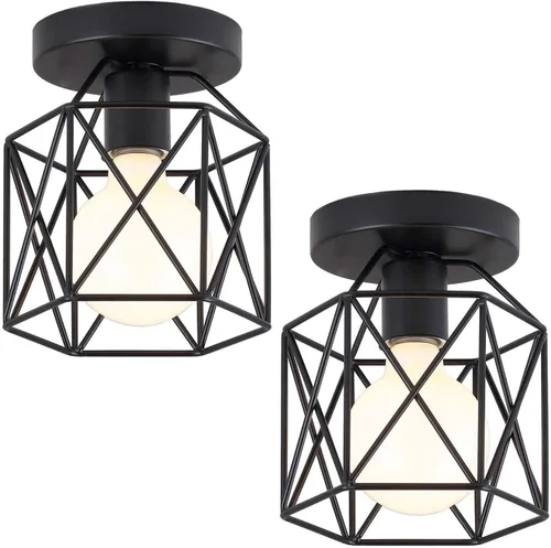 Vista 12 de Lámparas de techo de montaje empotrado, accesorios de iluminación de pasillo negros para techo, rústicas, de granja, con marco de metal negro