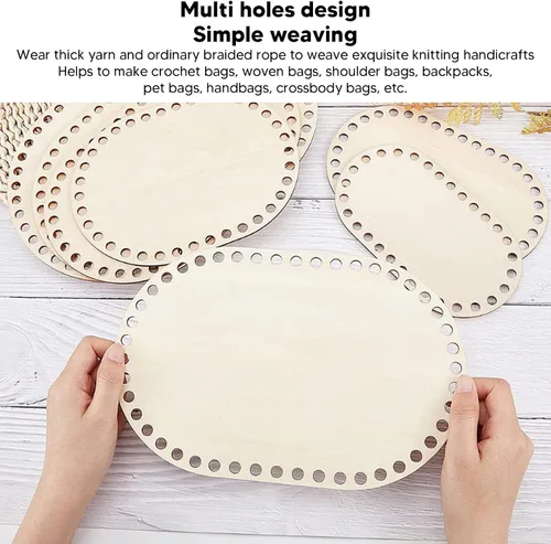 Vista 6 de Zerodis Base de cesta de madera, 3 piezas ovaladas de base de madera moldeadora redonda para tejer, suministros de ganchillo para hacer manualidades